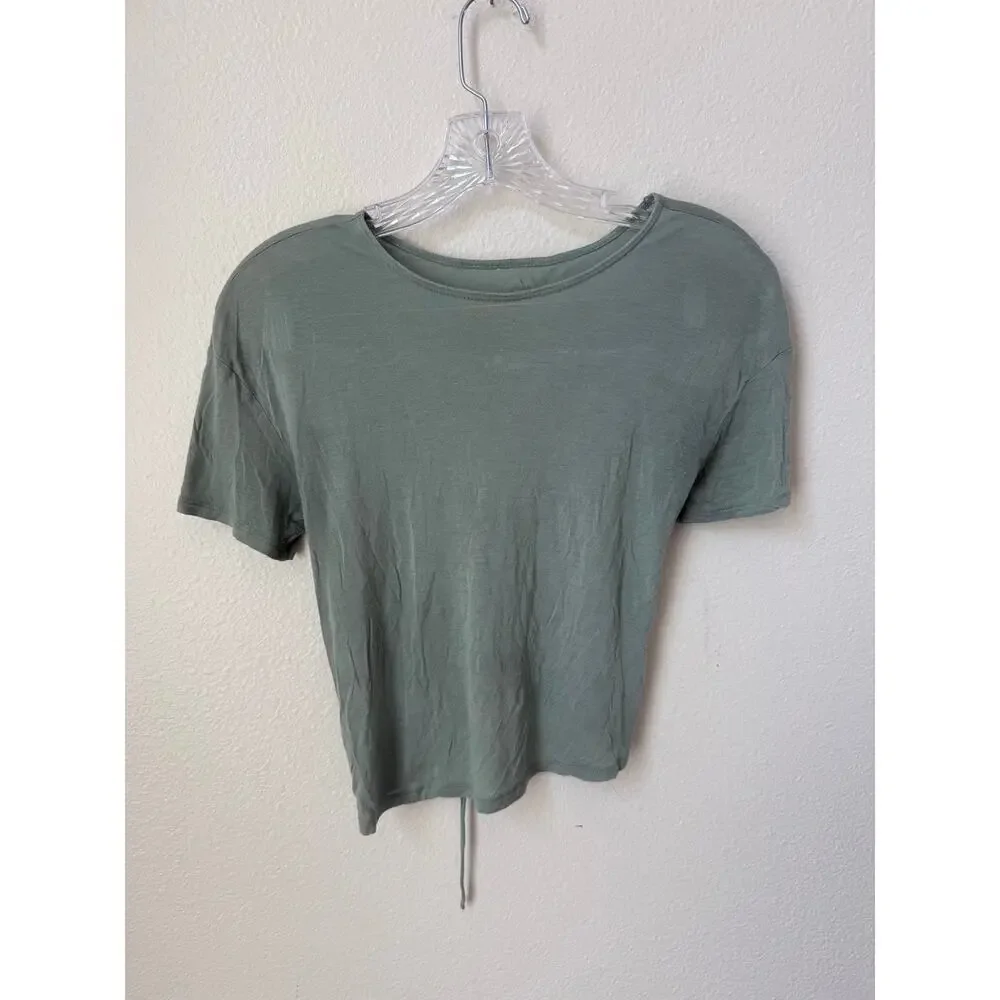 Alo Yoga Entwine Lace Back Short Sleeve Sage Green Top Size XS
